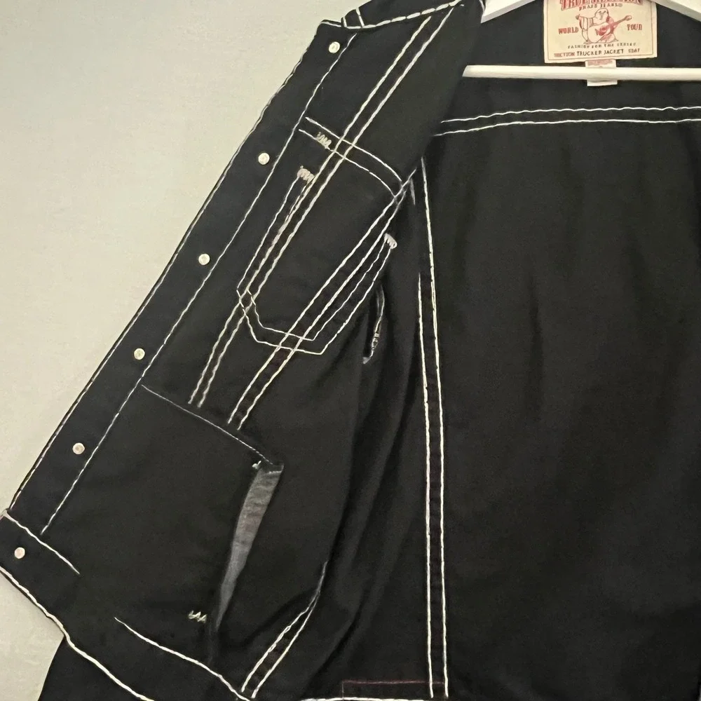True Religion Trucker Jacket 2XL NWT Black Super T World Tour Deadstock Denim